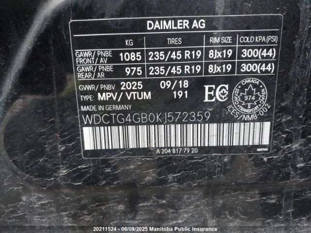 WDCTG4GB0KJ572359 Mercedes Benz Gla250