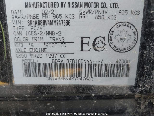 3N1AB8BV4MY247686 Nissan Sentra