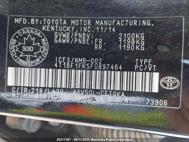4T1BF1FK5FU897464 Toyota CAMRY XLE