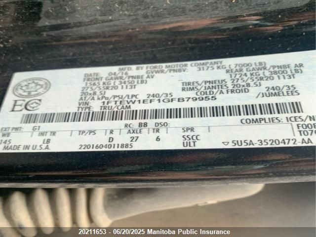1FTEW1EF1GFB79955 Ford F-150