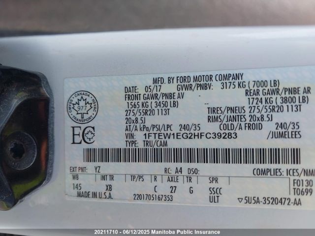 1FTEW1EG2HFC39283 Ford F150 Xlt Supercrew