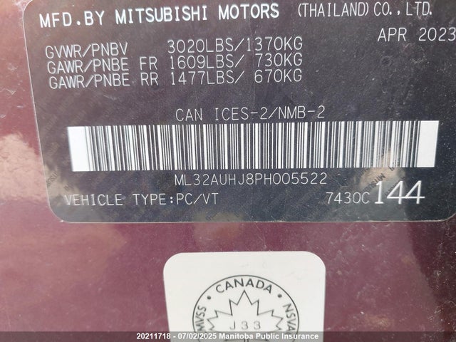Mitsubishi mivec 2023 ML32AUHJ8PH005522 Image 9