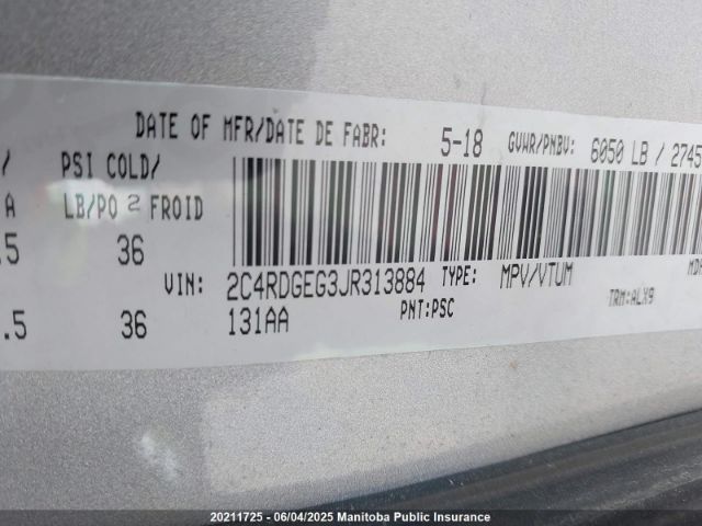 2C4RDGEG3JR313884 Dodge Grand Caravan Gt
