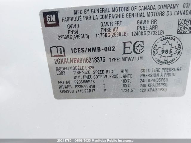 2GKALNEK8H6318376 GMC Terrain Sle