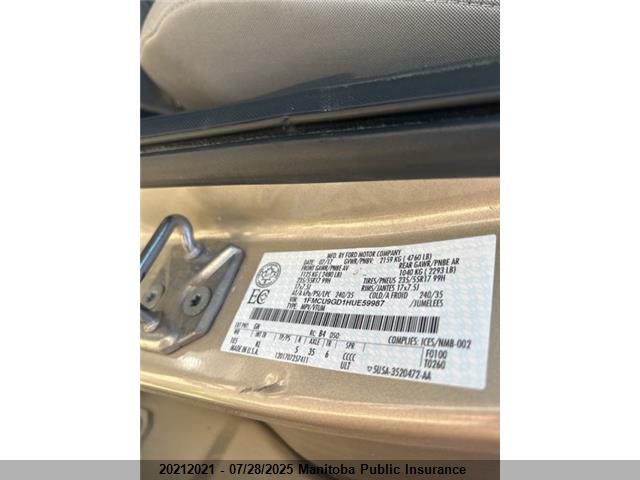 1FMCU9GD1HUE59987 Ford gtdi sigma w/premium fuel