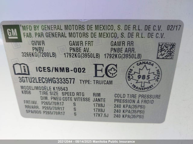 3GTU2LEC9HG333577 GMC l83 -spark ignited direct injection, variable valve timing, afm, e85 max, alum