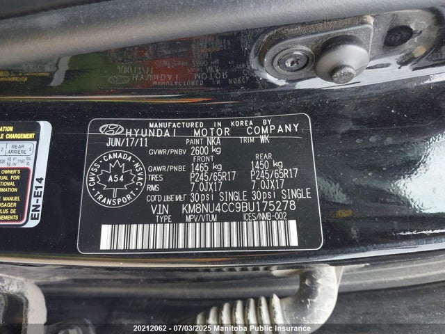 Aukcja sprzedaży 2011 Hyundai Veracruz Gl V6, vin: KM8NU4CC9BU175278, numer aukcji: 20212062