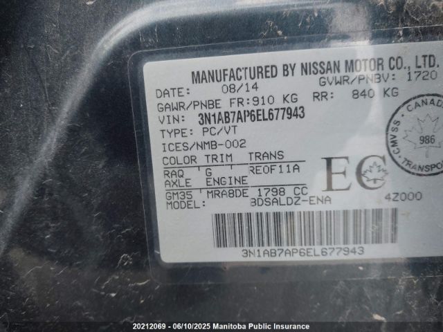 3N1AB7AP6EL677943 Nissan Sentra 1.8 Sv