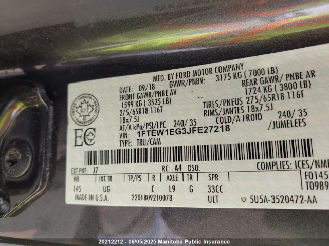 1FTEW1EG3JFE27218 Ford F150 Xlt Supercrew