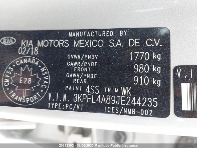 3KPFL4A89JE244235 KIA Forte Ex+
