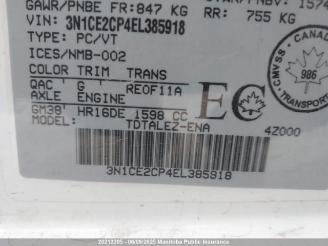 3N1CE2CP4EL385918 Nissan Versa Note Sl