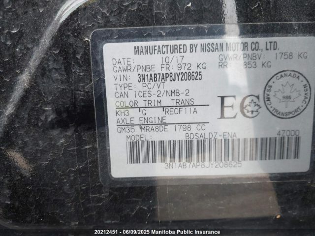3N1AB7AP8JY208625 Nissan Sentra 1.8 S
