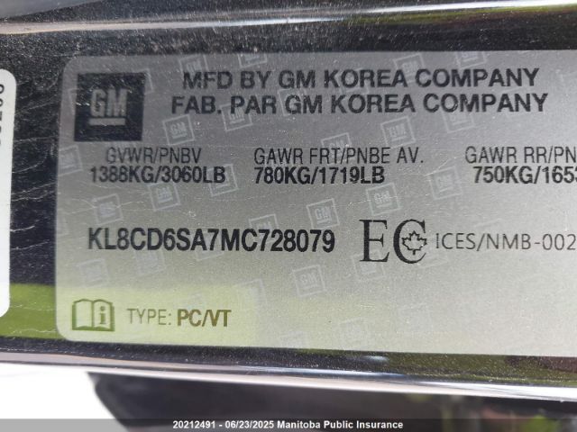 KL8CD6SA7MC728079 Chevrolet lv7 - mfi, variable valve timing, alum, gen 1 var 1
