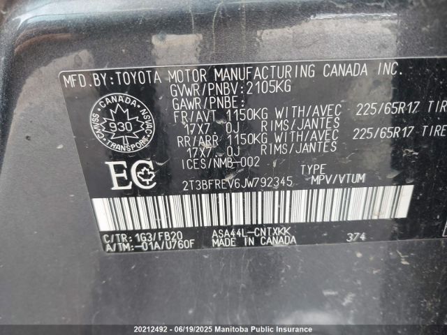 2T3BFREV6JW792345 Toyota 2ar-fe