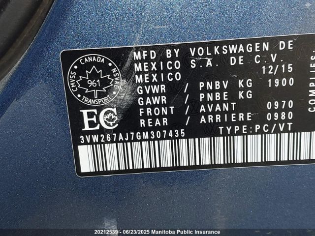 3VW267AJ7GM307435 Volkswagen 2016