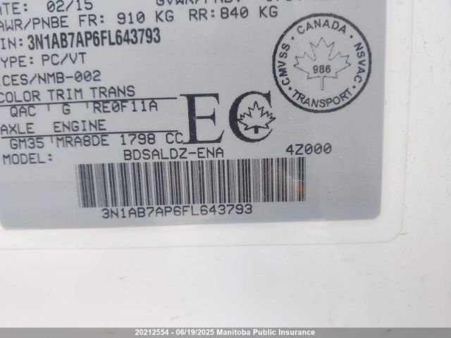 3N1AB7AP6FL643793 Nissan Sentra