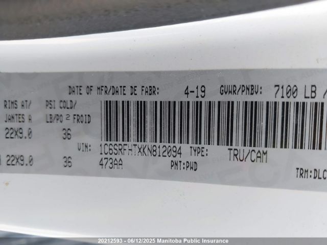 1C6SRFHTXKN812094 Dodge Ram 1500 Limited Crew Cab