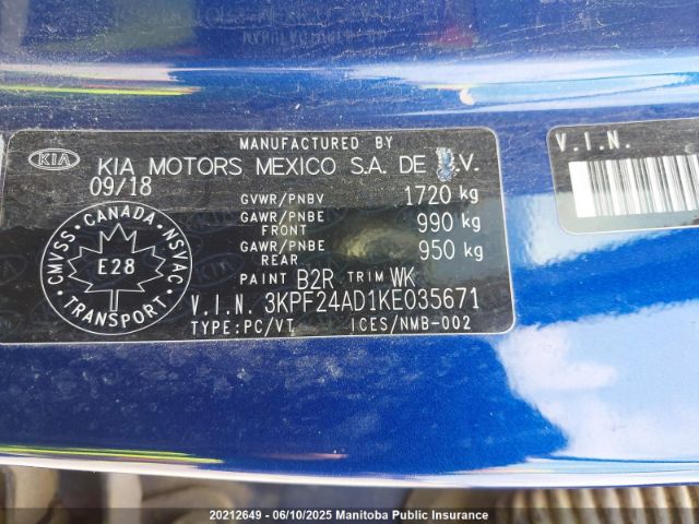 3KPF24AD1KE035671 KIA FORTE LX