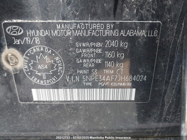 5NPE34AF7JH684024 Hyundai gdi theta-ii