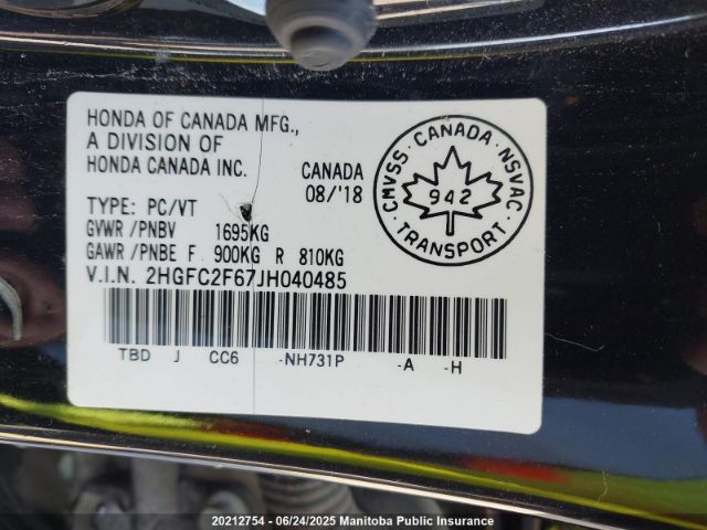 2HGFC2F67JH040485 Honda k20c2