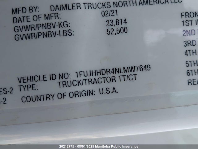 1FUJHHDR4NLMW7649 Freightliner Detroit Diesel Dd15