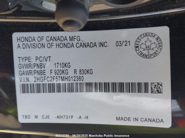 2HGFC2F57MH012360 Honda k20c2