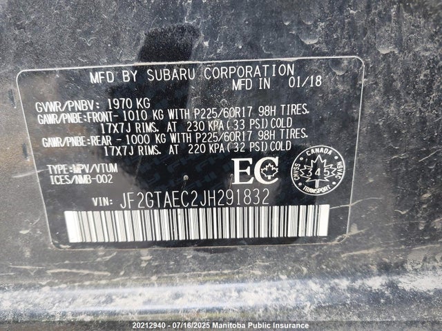 JF2GTAEC2JH291832 Subaru naturally aspirated
