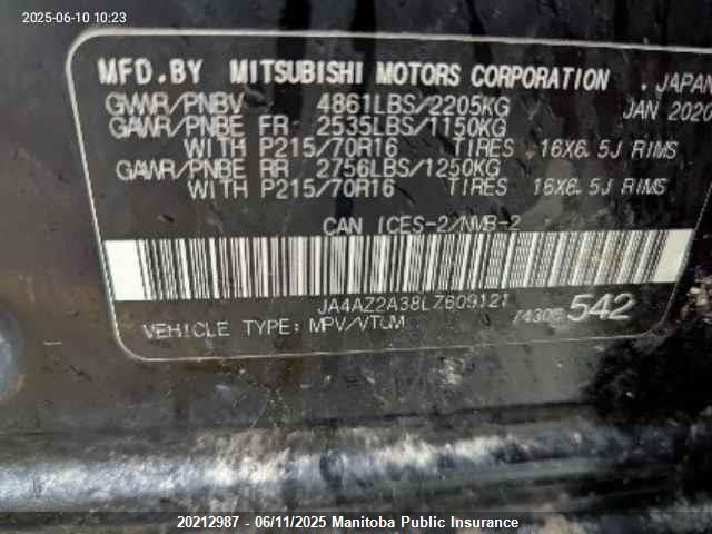 JA4AZ2A38LZ609121 Mitsubishi Outlander Es/ex/ex-l