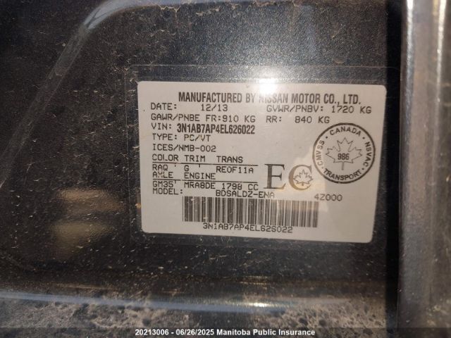 3N1AB7AP4EL626022 Nissan 2014