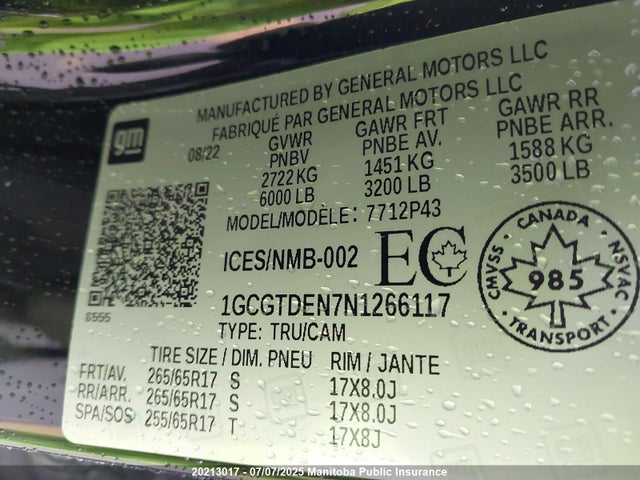 1GCGTDEN7N1266117 Chevrolet lgz
