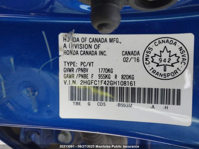 2HGFC1F42GH108161 Honda l15b7
