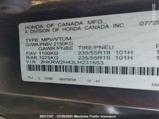 2HKRW2H43LH231653 Honda l15be