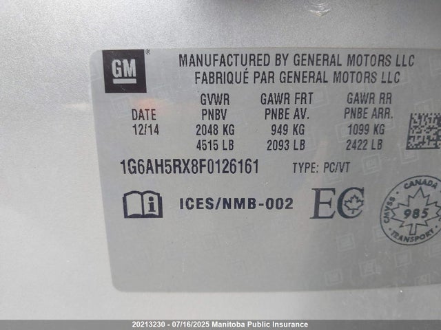 1G6AH5RX8F0126161 Cadillac ltg