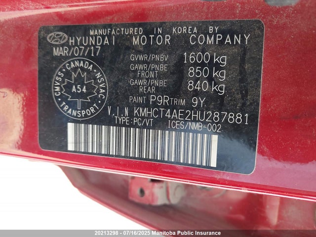 KMHCT4AE2HU287881 Hyundai Accent
