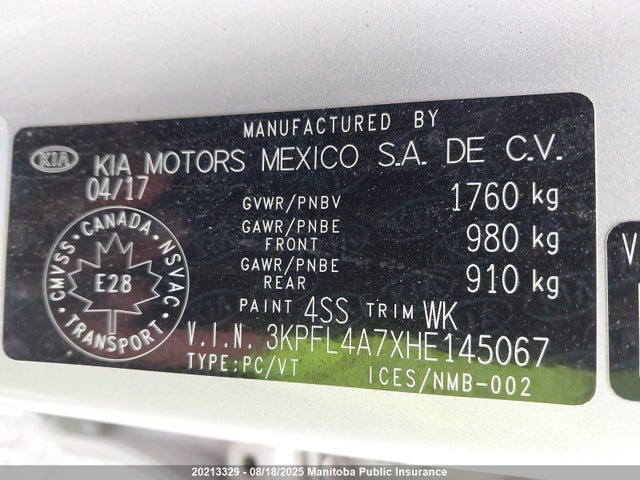 KIA mpi nu 2017 3KPFL4A7XHE145067 Image 9