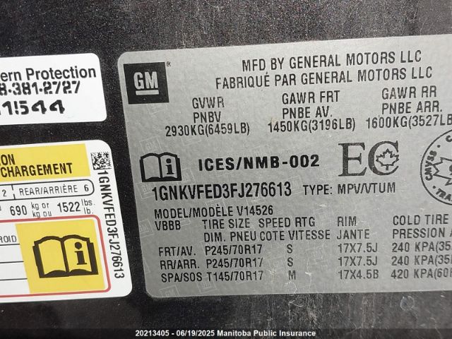 1GNKVFED3FJ276613 Chevrolet llt