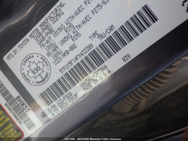 5TFUY5F14FX433389 Toyota 3ur-fbe