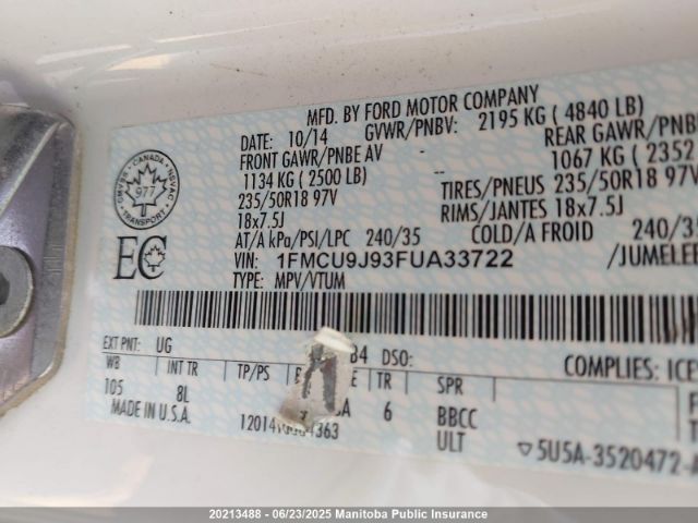 1FMCU9J93FUA33722 Ford 2015