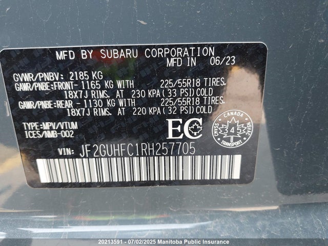 JF2GUHFC1RH257705 Subaru na