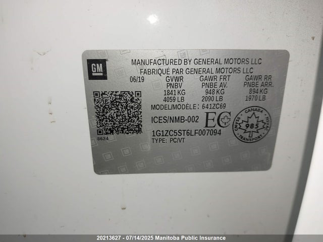 Chevrolet lfv - direct injection, variable valve timing, gen 1 2020 1G1ZC5ST6LF007094 Image 8
