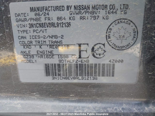 3N1CN8EV8RL912136 Nissan 2024