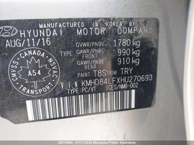 KMHD84LFXHU270693 Hyundai 2017