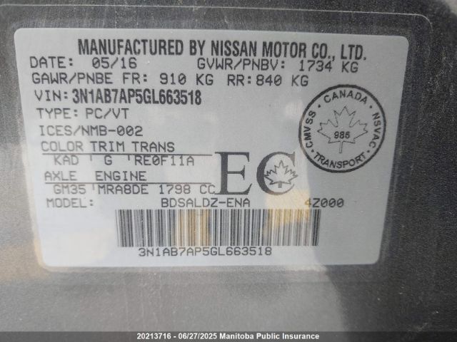 3N1AB7AP5GL663518 Nissan Sentra