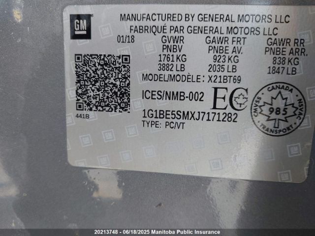 1G1BE5SMXJ7171282 Chevrolet le2 -di: direct injection, vvt: variable valve timing, gen, alum