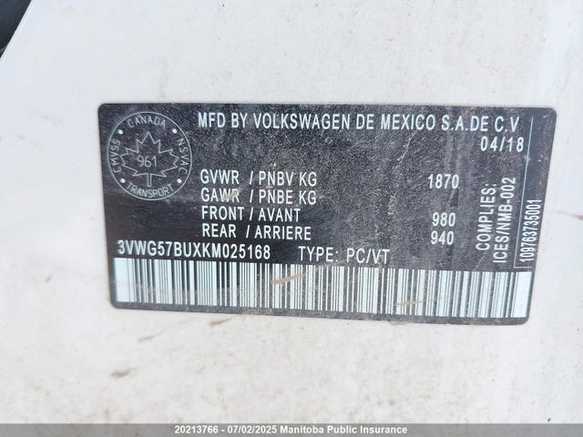 3VWG57BUXKM025168 Volkswagen 1.4 tsi