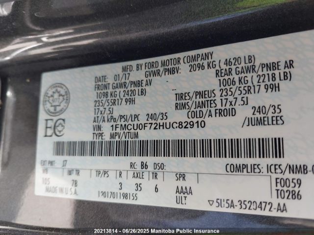 1FMCU0F72HUC82910 Ford 2.5l i-vct