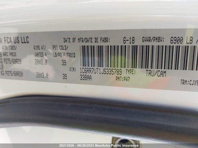 1C6RR7UT1JS335789 Dodge 2018