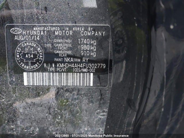 KMHDH4AH4FU302779 Hyundai dohc gdi nu