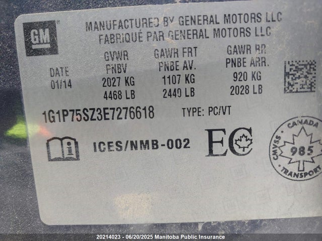 1G1P75SZ3E7276618 Chevrolet luz