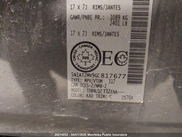 5N1AT2MV9GC817677 Nissan ROGUE SV